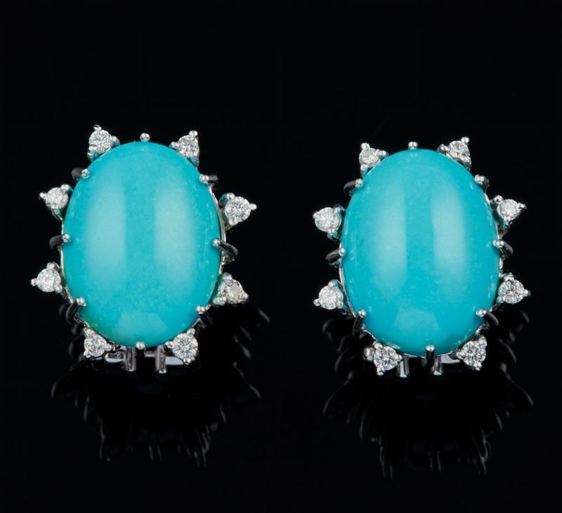 Orecchini con turchesi e diamanti  - Auction Jewels and Corals | Time Auction - Cambi Casa d'Aste