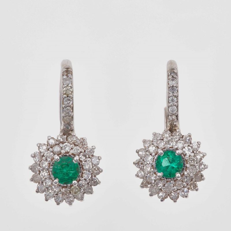 Orecchini con smeraldi e diamanti  - Auction Jewels - Time Auction - Cambi Casa d'Aste