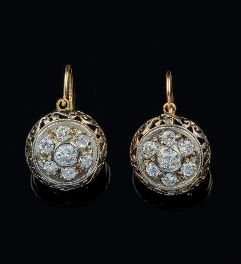 Orecchini con diamanti di vecchio taglio  - Auction Jewels and Corals | Time Auction - Cambi Casa d'Aste