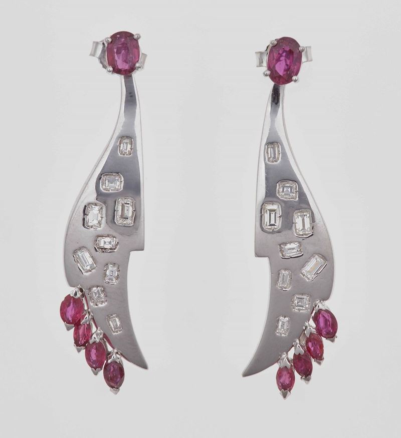 Orecchini pendenti diamanti e rubini  - Auction Jewels - Time Auction - Cambi Casa d'Aste