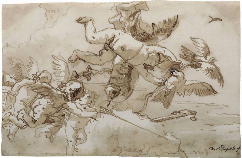 Giandomenico Tiepolo (Venezia 1727-1804) Cupido e amorini  - Asta Dipinti Antichi - Cambi Casa d'Aste