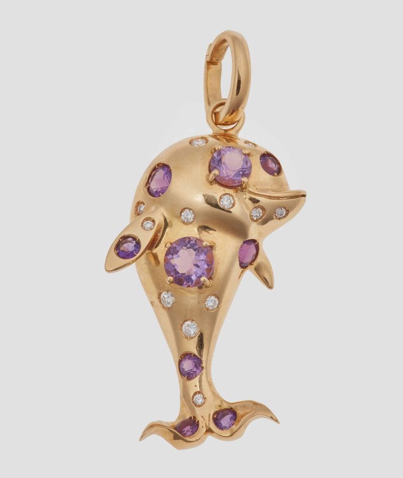 Pendente delfino con ametiste e diamanti  - Auction Jewels - Time Auction - Cambi Casa d'Aste