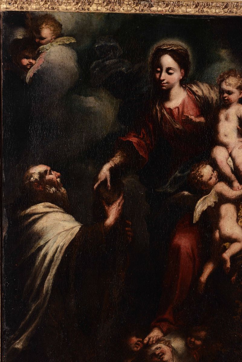 Scuola Genovese del XVII Secolomadonna con Bambino, Putti e Figura di Offerente