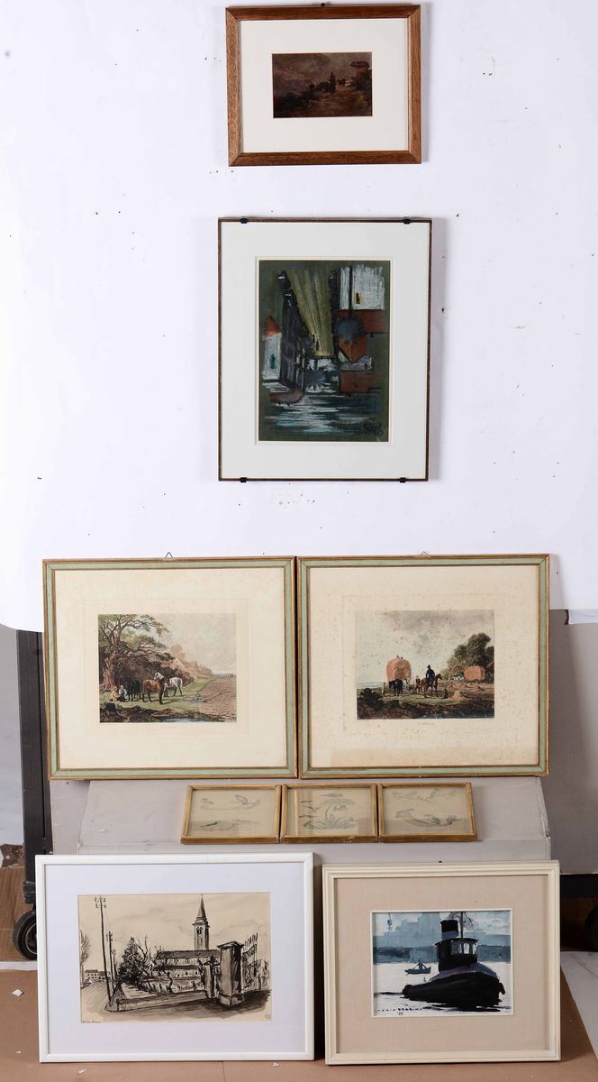 Lotto composto da 9 tra dipinti e stampe  - Auction Paintings of the 19th - 20th century | Time Auction - Cambi Casa d'Aste