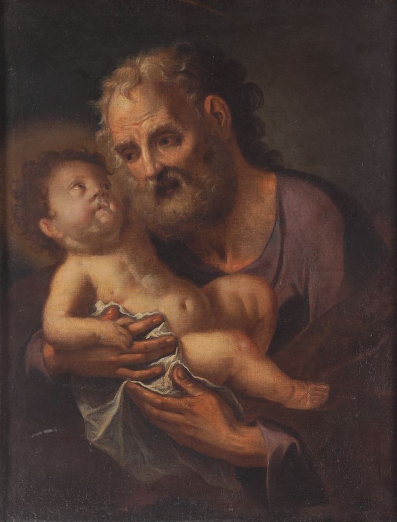 Scuola italiana del XVII secolo San Giuseppe con il Bambino  - Auction Old Masters and 19th century Paintings | Timed Auction - Cambi Casa d'Aste