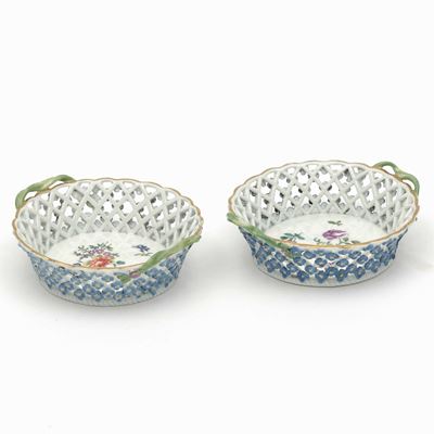 Coppia di Piccoli Cestini Meissen, Metà del XVIII Secolo