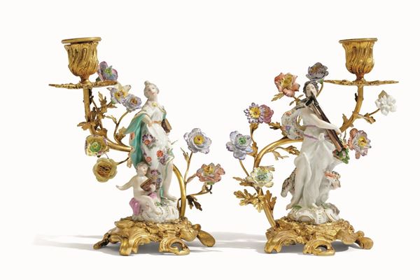 Coppia di candelabri da tavola Meissen, 1760 circa (figurine)
