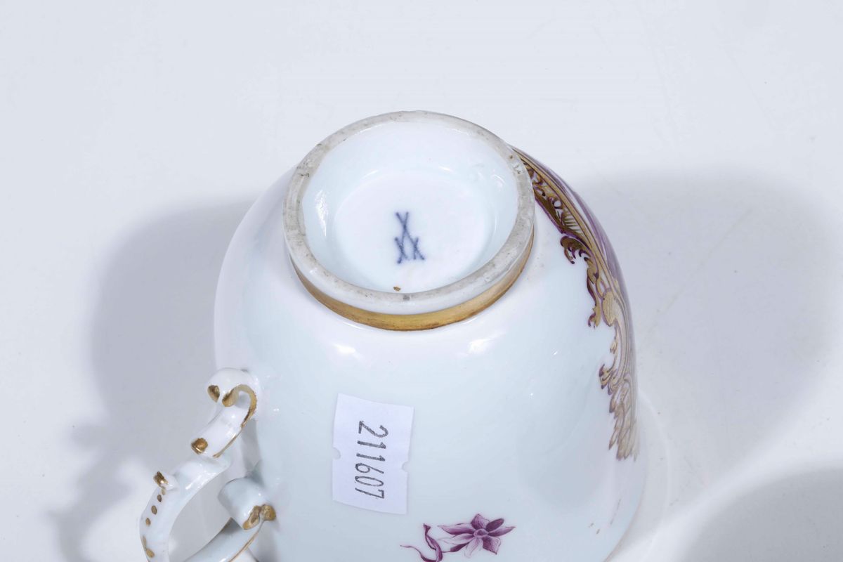 Coppia di Tazze con Piattino Meissen, 1740-1745 Circa