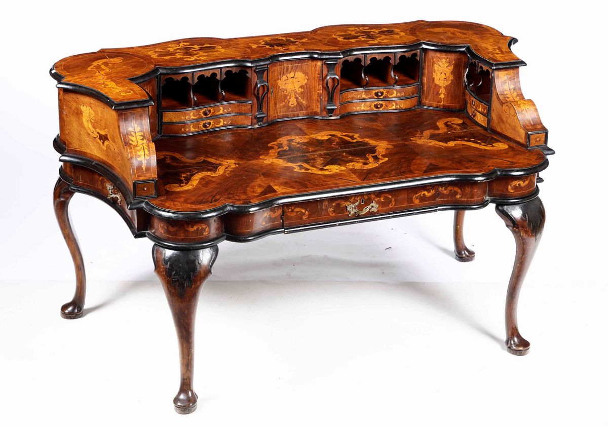 Bureau in Legno Lastronato ed Intarsiato, XIX Secolo