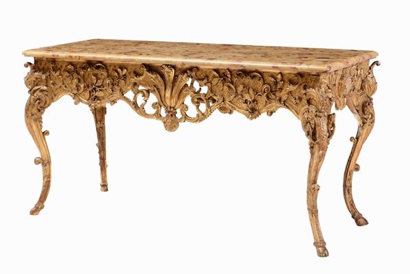 Tavolo da centro in legno intagliato e dorato, XVIII secolo