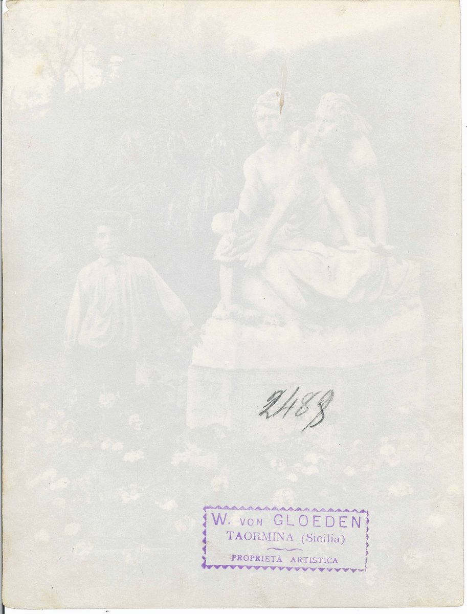 Wilhelm Von Gloeden (1856-1931)palermo. Ragazzo Accanto al Gruppo Scultoreo dei Fratelli Canaris ...