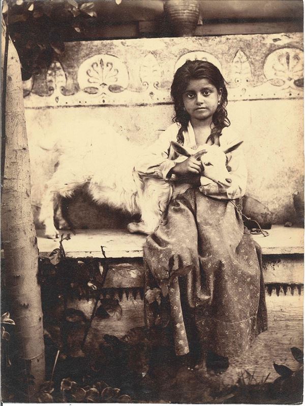 Wilhelm Von Gloeden - Untitled (Little girl sitting with baby goat)
