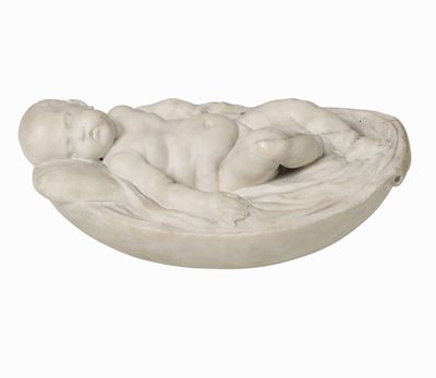 Mosè Salvato dalle Acque Marmo Bianco. Arte Barocca Italiana del XVIII Secolo