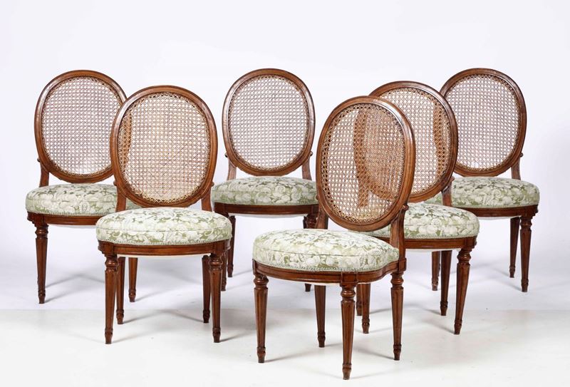Sei sedie in noce in stile Luigi XVI  - Auction Furniture | Cambi Time - Cambi Casa d'Aste