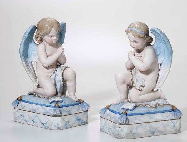 Coppia di sculture con angeli XIX o XX secolo