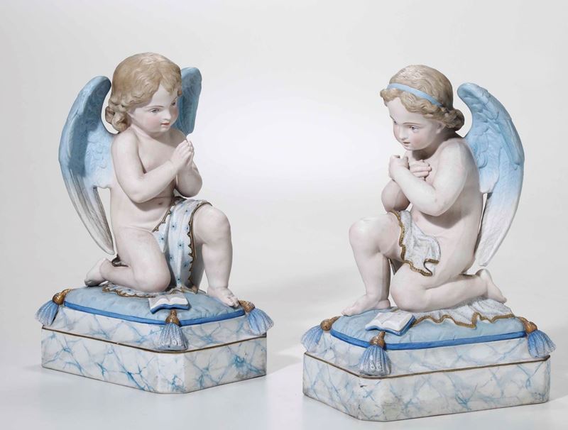 Coppia di sculture con angeli XIX o XX secolo  - Asta Asta a Tempo | Ceramiche - Cambi Casa d'Aste