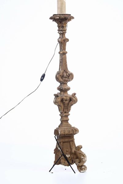 Candeliere in Legno Intagliato e Dorato, XVIII Secolo