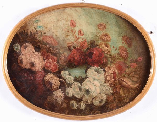 Scuola del XIX secolo Nature morte con fiori e ritratto di gentiluomo