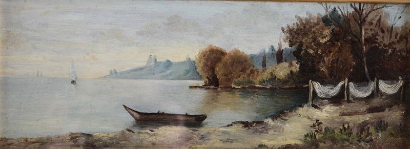 Scuola del XX secolo Paesaggio costiero con imbarcazione  - Auction Old Masters and 19th century Paintings | Timed Auction - Cambi Casa d'Aste