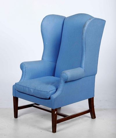 Poltrona Rivestita in Tessuto Blu, XX Secolo