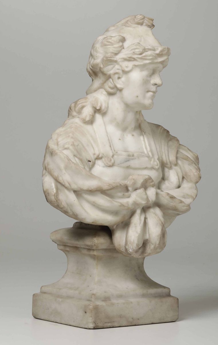 Busto Virile Loricato (alessandro Magno?). Marmo Bianco dei Pirenei. Arte Barocca, Seconda Metà d...