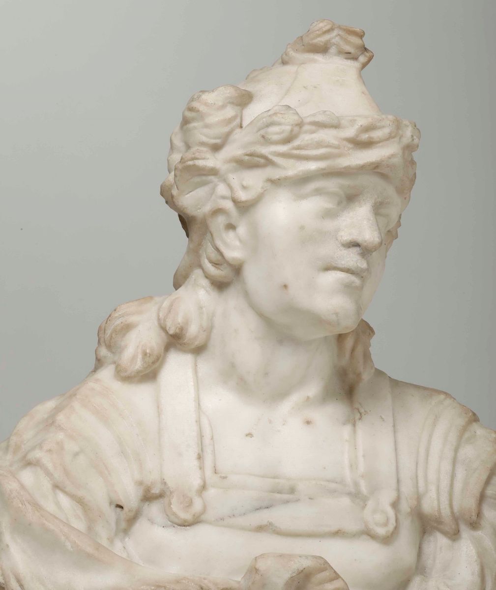Busto Virile Loricato (alessandro Magno?). Marmo Bianco dei Pirenei. Arte Barocca, Seconda Metà d...
