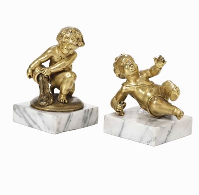 Putti che Giocano. Bronzo Dorato e Marmo. Francia (?) XIX Secolo