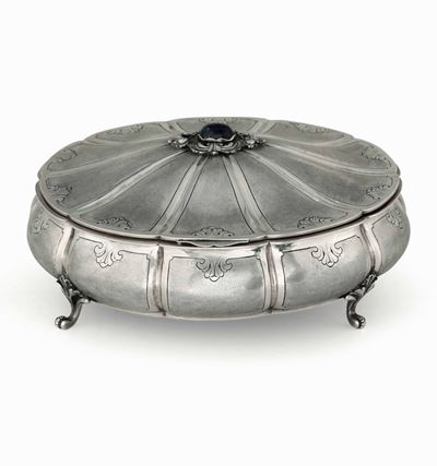 Scrigno Porta Gioie in Argento Fuso e Cesellato, Argenteria Artistica Italiana. Marchio con Fasci...