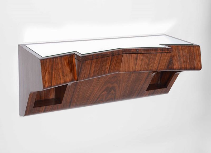 Consolle da parte con struttura in legno e piano in cristallo specchiato.  - Auction Design - Cambi Casa d'Aste