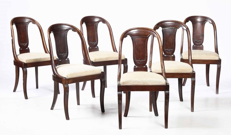 Sei sedie, XIX secolo  - Asta Antiquariato | Asta a Tempo - Cambi Casa d'Aste