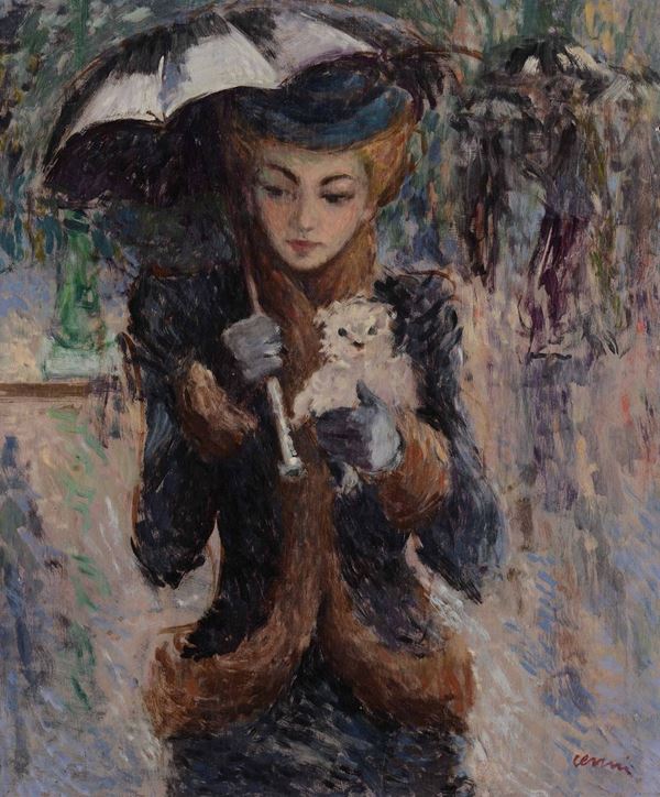 Renato Cenni (1906-1977) Figura femminile con ombrello