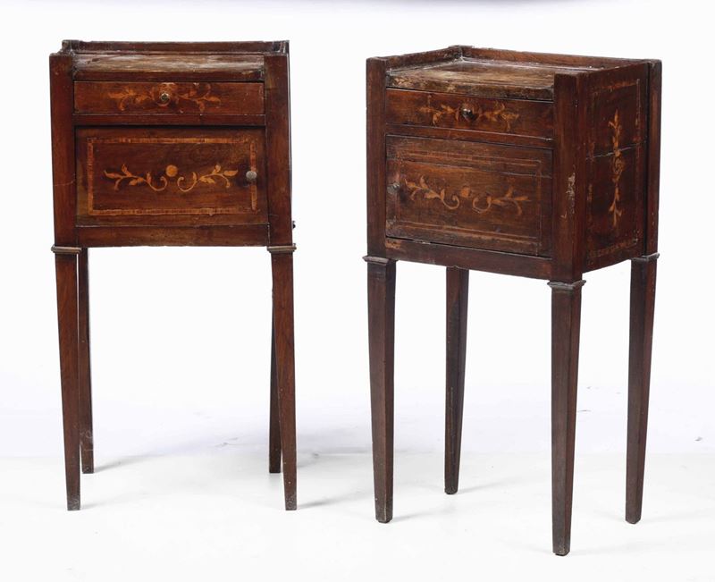 Coppia di comodini intarsiati, XIX secolo  - Auction Antiques Selected | Time - Cambi Casa d'Aste