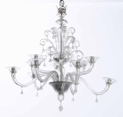 Lampadario in Vetro di Murano Ad Otto Bracci