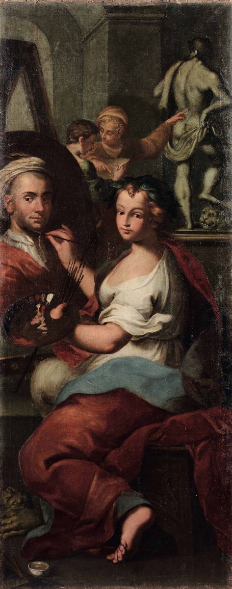 Scuola del Nord Italia del XVIII secolo Allegoria della Pittura e della Scultura in forma di autoritratto