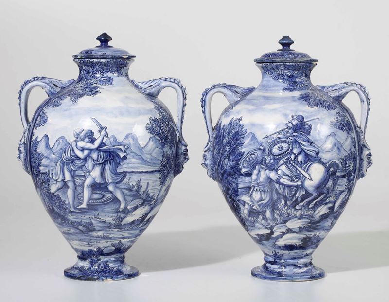 Coppia di vasi con coperchio Italia centrale o Savona(?), prima metà del XX secolo  - Asta Asta a Tempo | Ceramiche - Cambi Casa d'Aste