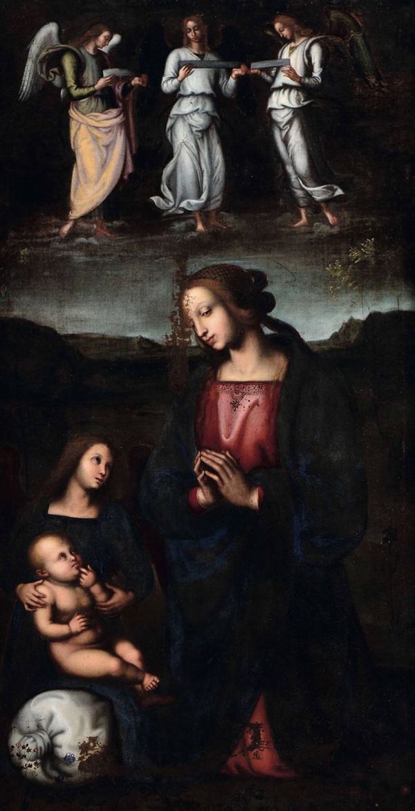 Pietro di Cristoforo Vannucci detto il Perugino (CittÃ  della Pieve 1446 - Fontignano 1523), copia da Madonna con Bambino e angeli