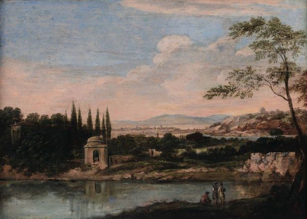 Scuola romana del XVIII secolo Veduta sul Tevere