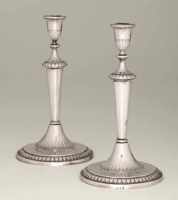 Two silver candlesticks, Tuscany, 1800s