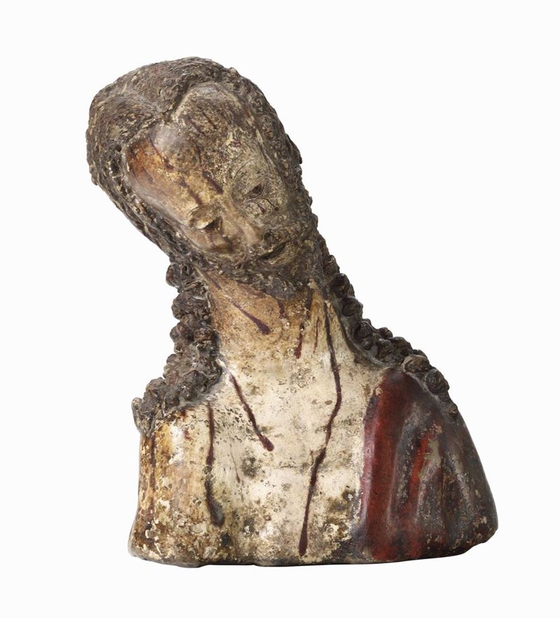Ecce Homo Busto in creta policroma. Plasticatore spagnolo del XVI secolo  - Auction Important Sculptures, Furnitures and Works of Art - Cambi Casa d'Aste