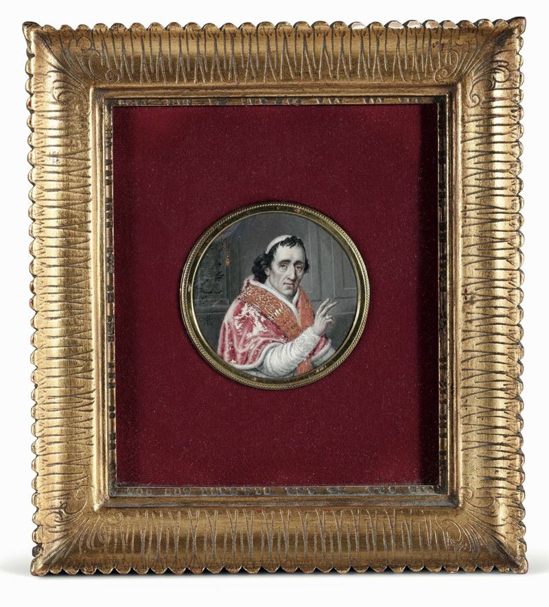 Miniatura dipinta raffigurante Papa Pio VII (Cesena 1742 - Roma 1823, firmata Delbene 1815  - Asta Argenti da Collezione - Cambi Casa d'Aste