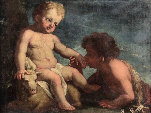 Scuola italiana della fine del XVII secolo GesÃ¹ Bambino con San Giovannino
