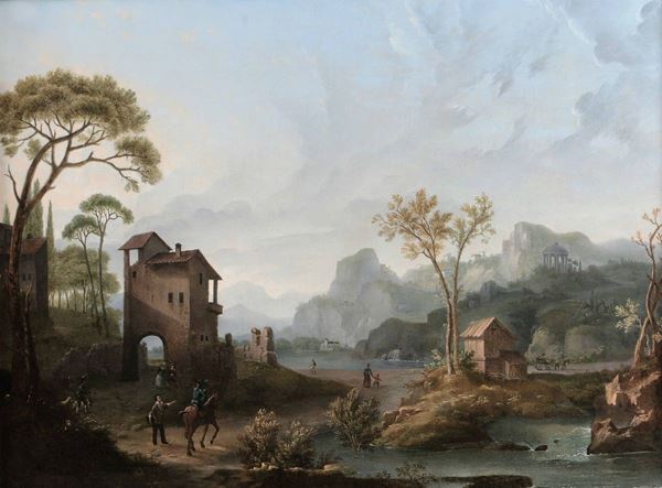 Scuola veneta del XVIII secolo Paesaggio con cascinale