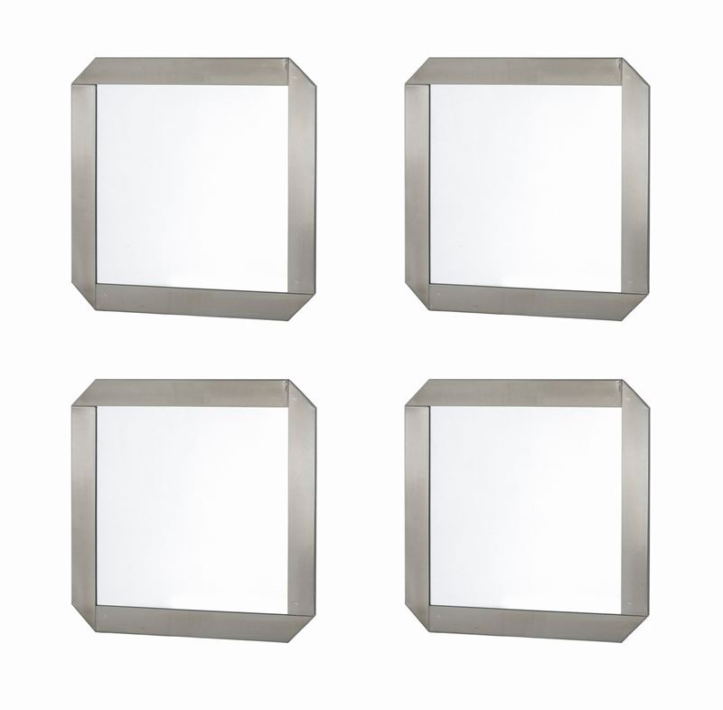 Quattro specchi a parete con cornice in acciaio e vetro specchiato,  - Auction Design Lab - Cambi Casa d'Aste
