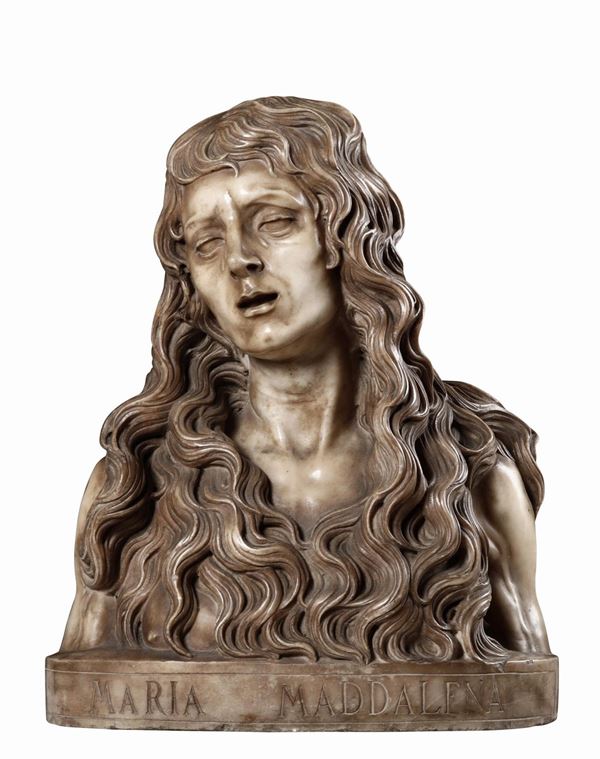 Maria Maddalena. Busto in marmo patinato Alceo Dossena (Cremona 1878 - Roma 1937) Firmato e datato Alceo dossena 36