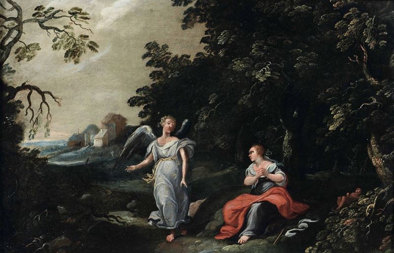 Simon Floquet (1634) Agar e l'angelo  - Asta Dipinti Antichi | Asta a Tempo - Cambi Casa d'Aste