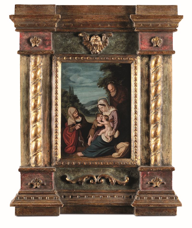 Scuola fiamminga del XVI secolo Sacra Famiglia  - Asta Dipinti Antichi | Asta a Tempo - Cambi Casa d'Aste