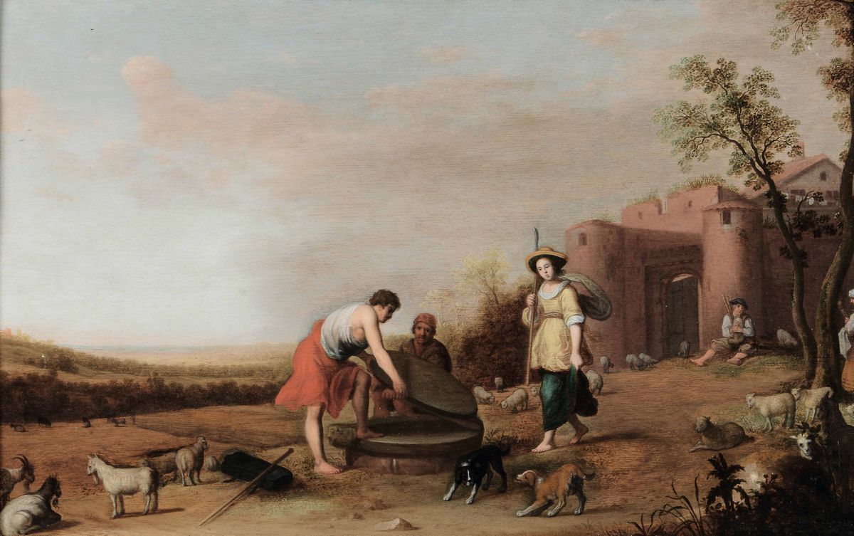Cornelis Willaerts (utrecht 1611-1666 Ca)il Ritrovamento di Mosã¨ Giacobbe e Rachele