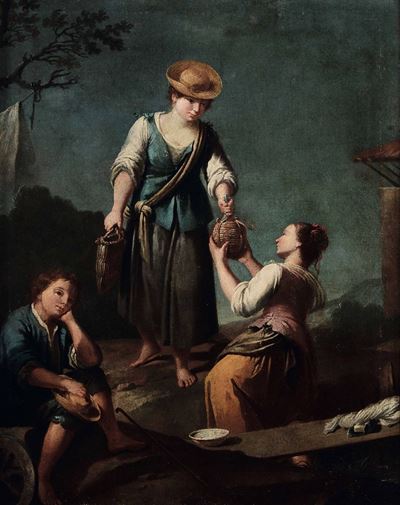 Antonio Beccadelli (attivo nel XVIII Secolo)scena Campestre con Contadine e Giovane Pastore