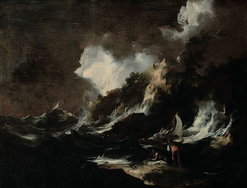 Pieter Mulier detto il Tempesta (Haarlem 1637 - Milano 1701), attribuito a Marina in tempesta  - Asta Dipinti Antichi | Asta a Tempo - Cambi Casa d'Aste