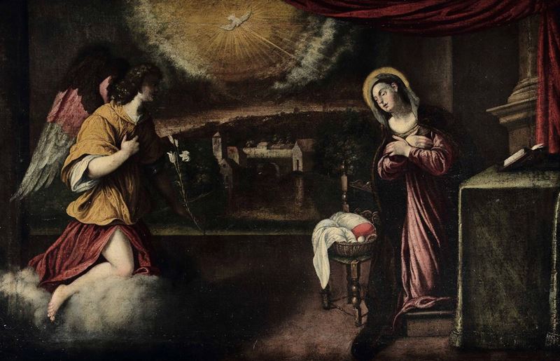 Scuola del Nord Italia della fine del XVI secolo Annunciazione  - Asta Dipinti Antichi | Asta a Tempo - Cambi Casa d'Aste